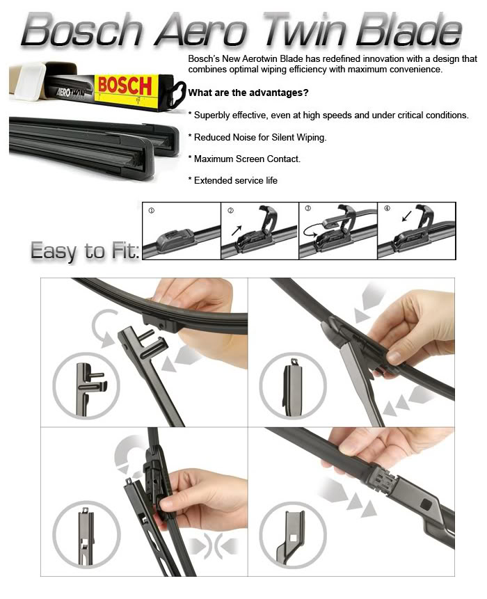 BOSCH AERO FLAT RETRO Wiper Blades For: VW TOUAREG (2007-)